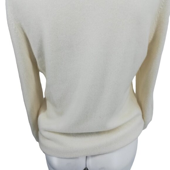 Talbots 100% Pure Cashmere Ruffle Front Scoop Neck Pullover Sweater Size S Ivory - Picture 12 of 13